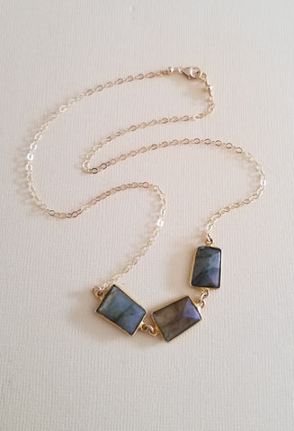 Gold Labradorite Necklace, Layering Gemstone Necklace