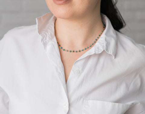 Dainty Beaded Turquoise Necklace, Boho Choker Necklace