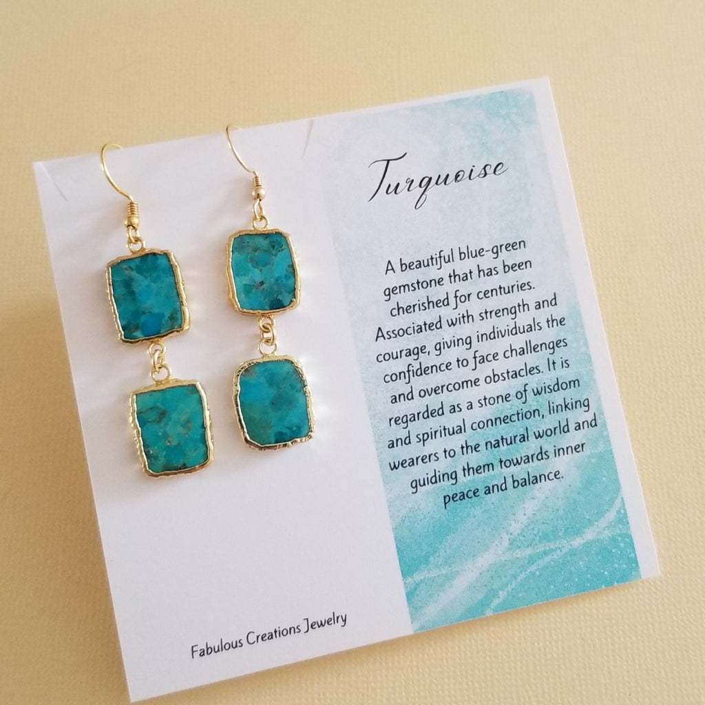 Turquoise Earrings, Gold Turquoise Dangle Earrings, Handmade Turquoise Drop Earrings, Boho Stone Earrings, Gift for Her, Turquoise Jewelry
