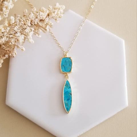 Turquoise Pendant Necklace, Boho Turquoise Necklace, Gold Gemstone Necklace