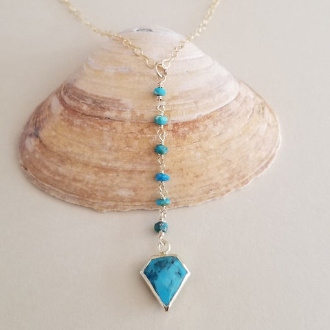 Turquoise Y Necklace, Boho Turquoise Pendant Necklace, Long Center Drop Necklace
