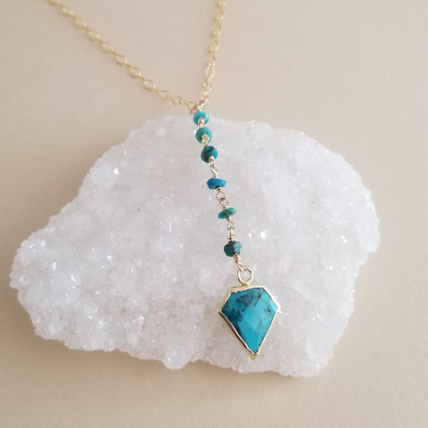 Turquoise Y Necklace, Boho Turquoise Pendant Necklace, Long Center Drop Necklace