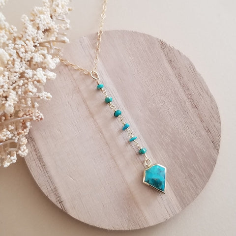 Turquoise Y Necklace, Boho Turquoise Pendant Necklace, Long Center Drop Necklace