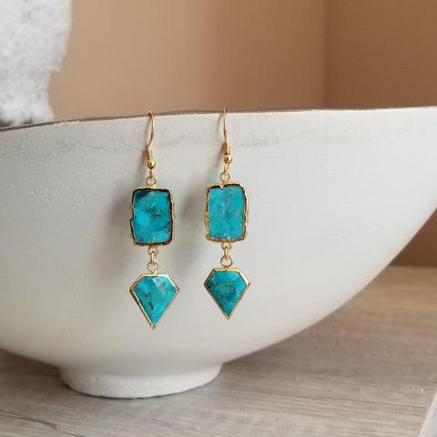 Turquoise Dangling Earrings for Women, Boho Stone Earrings