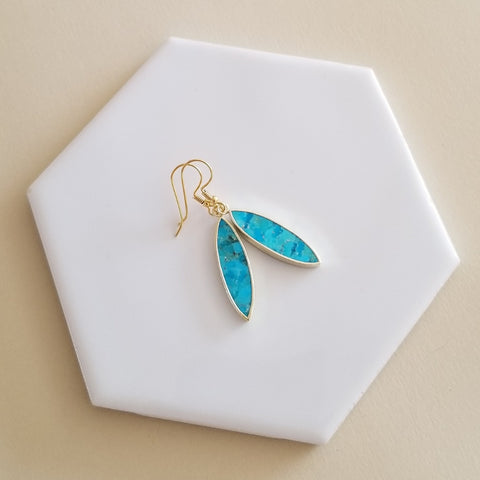 Natural Turquoise Marquise Earrings, Gold Turquoise Dangle Earrings, Gift for Her