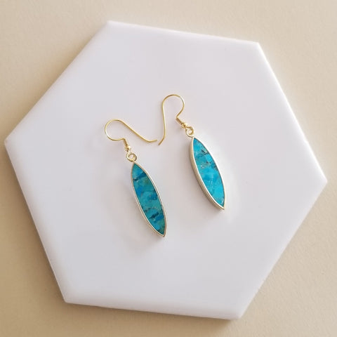 Natural Turquoise Marquise Earrings, Bohemian Style Stone Earrings,