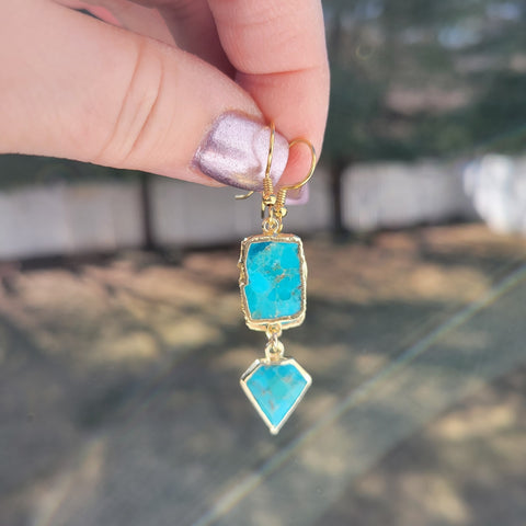 Turquoise Dangling Earrings for Women, Boho Stone Earrings