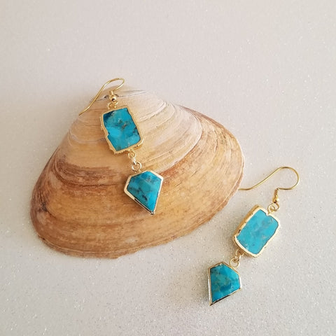 Turquoise Dangling Earrings for Women, Boho Stone Earrings, Gift for Her