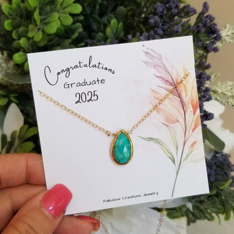 Graduation Gift for Her, Gold Turquoise Teardrop Pendant Necklace, College Grad Gift