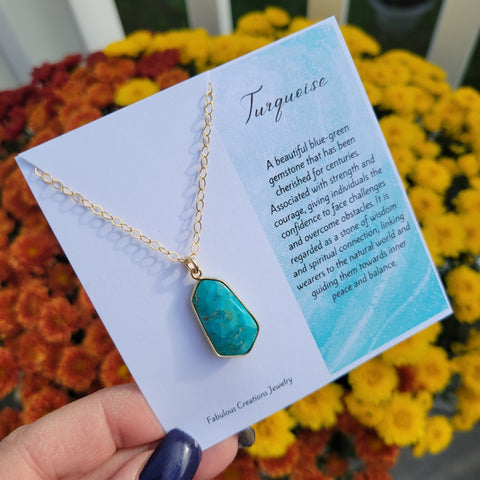Meaningful gemstone necklace for women, Gold Turquoise Pendant Necklace, Gift Set for Her