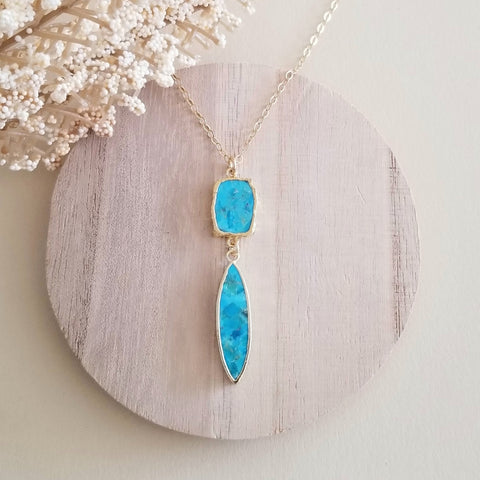 Turquoise Pendant Necklace, Boho Turquoise Necklace, Gold Gemstone Necklace, Statement Necklace