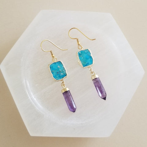 Natural Turquoise and Amethyst earrings for women
