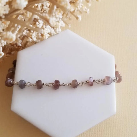 Chocolate Moonstone Bracelet, Boho Beaded Bracelet, Stacking Bracelet, Delicate Brown Moonstone Bracelet, Gift for Her