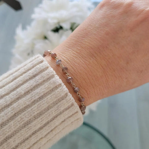 Chocolate Moonstone Bracelet, Boho Beaded Bracelet, Stacking Bracelet, Handmade Brown Moonstone Bracelet for Women, Affordable Gift for Her