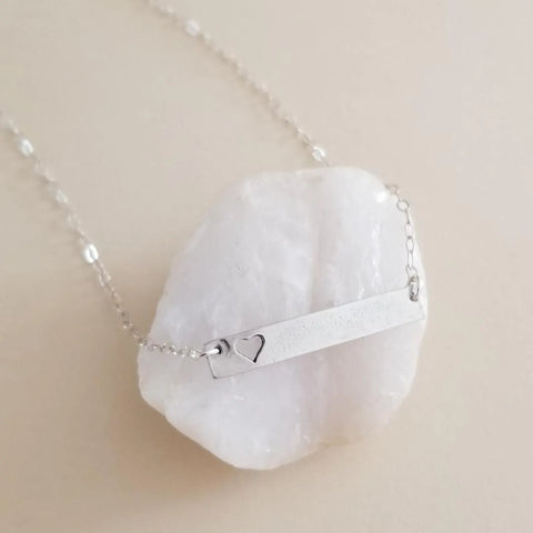 Silver Bar Necklace with Cut-Out Heart – Minimalist and Meaningful Jewelry Gift