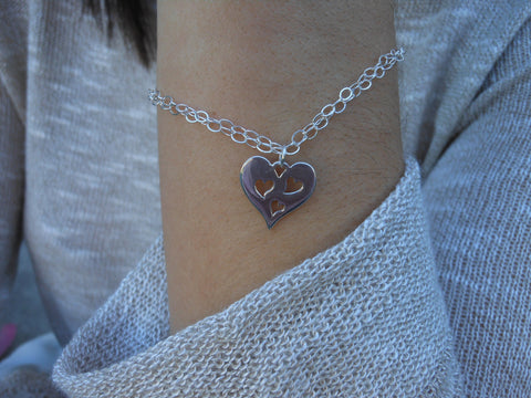 Heart Bracelet, Sterling Silver Charm Bracelet