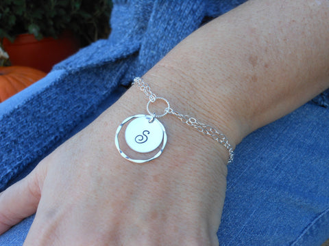 initial bracelet, sterling silver charm bracelet, engraved bracelet, monogram