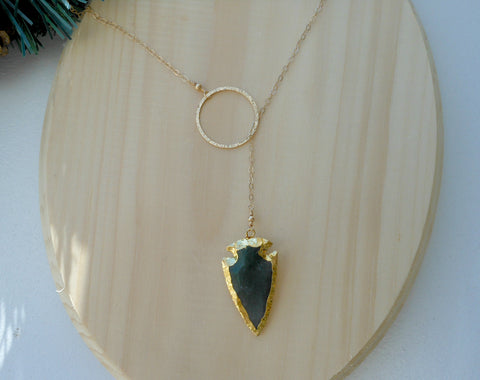 Arrowhead Necklace, Jasper Arrow, Gold Lariat Style Necklace, Boho Style