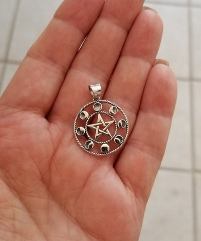 Sterling Silver Moon Phases and Celtic Star Pendant Necklace for Women