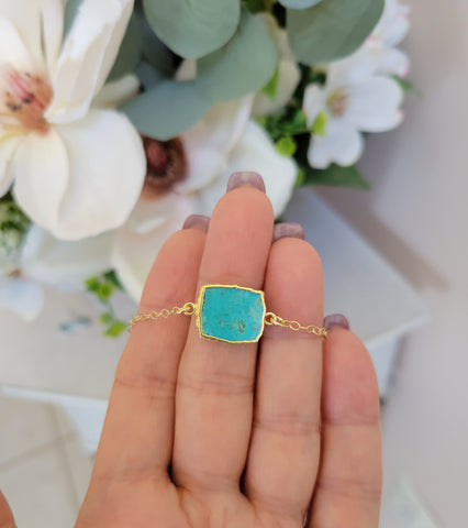 Gold Turquoise Necklace, Gold Layering Gemstone Jewelry