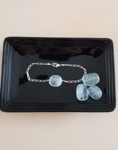 Aquamarine Bracelet for Women, Paperclip Chain Bracelet with Aquamarine Stone, Gift for Her, Gemstone Nugget Bracelet, Birthday Gift for Women, March Birthstone
