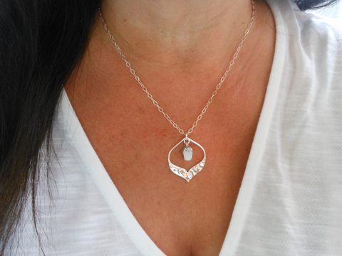 Custom Birthstone Arabesque Pendant Necklace Sterling Silver