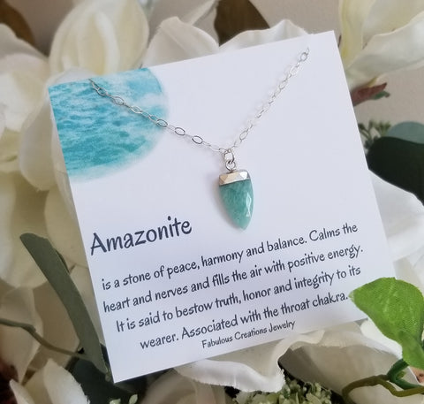 Amazonite Crystal Necklace, Positive Energy Stone Jewelry