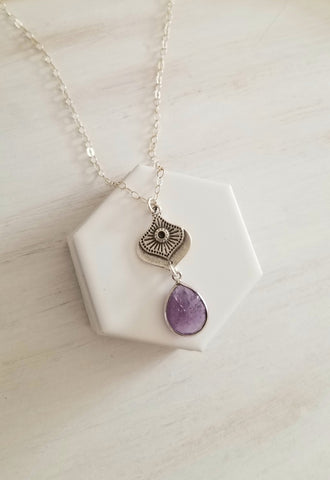 Amethyst Teardrop Pendant Necklace for Women, February Birthstone Necklace, Birthday Gift for Her