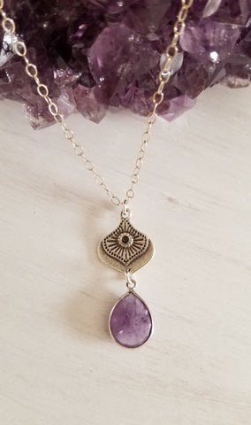 Amethyst Necklace, Silver Amethyst Pendant, February Birthstone, Purple Amethyst Teardrop Pendant, Amethyst Jewelry, Gift for February