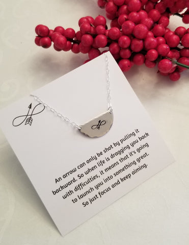 Silver Arrow Necklace, Half Moon Necklace