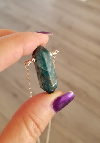Unique Apatite Point Stone Necklace, Sterling Silver or Gold Filled