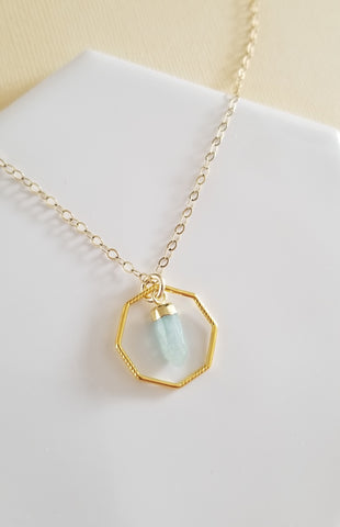 Genuine Aquamarine Necklace, March Birthstone, Aquamarine Crystal Pendant, Gemstone Necklace, Gold Necklace for Women, Throat Chakra Crystal