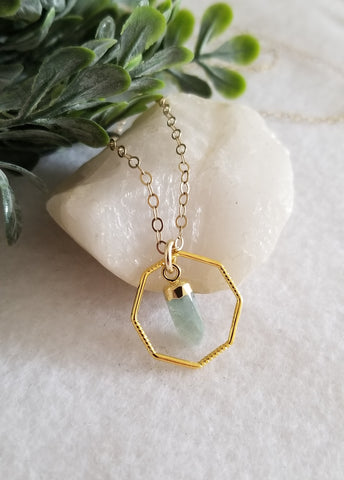 Gold Aquamarine Pendant Necklace, March Birthstone