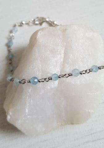 Simple Beaded Bracelet, Aquamarine Bracelet