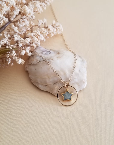 Star Necklace, Dainty Gold Aquamarine Star Pendant Necklace