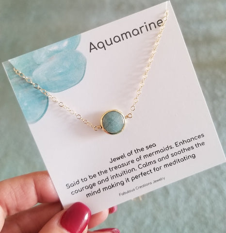 Gold Aquamarine Necklace, Dainty Layering Necklace