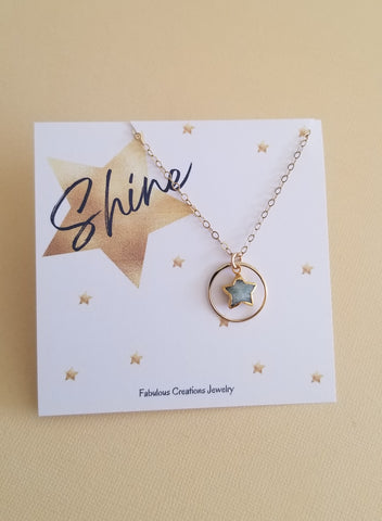 Star Necklace, Dainty Gold Aquamarine Star Pendant Necklace