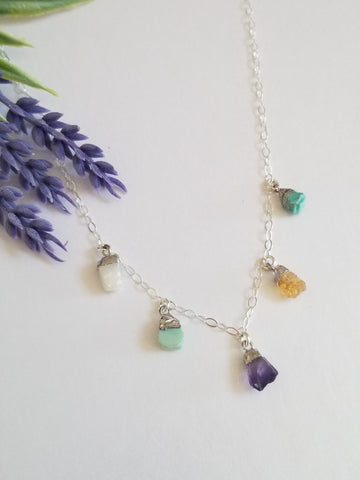 Custom Raw Birthstone Necklace, Personalized Necklace, Birthstone Jewelry