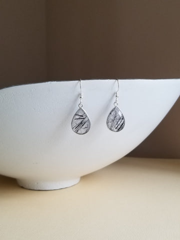 Ster;ing Silver Black Rutilated Quartz Earrings, Gemstone Teardrop Earrings, Gift for Her