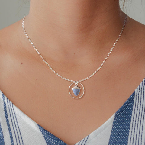 Sterling Silver Blue Opal Pendant Necklace for Women