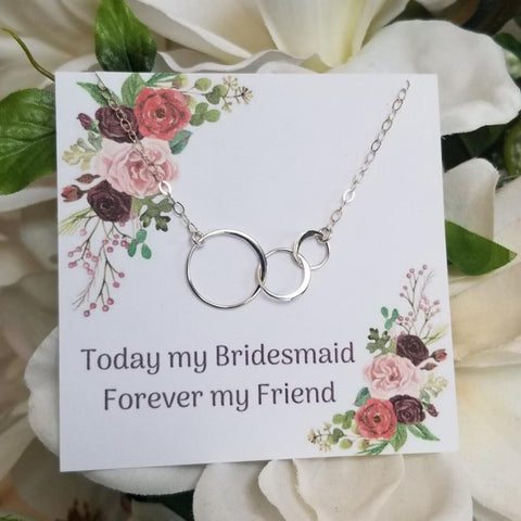 Bridesmaid Thank You Gift Set, Sterling Silver Eternity Necklace