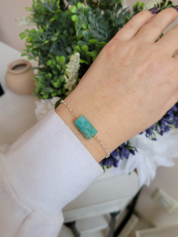 Amazonite Bracelet, Sterling Silver Paperclip Chain Bracelet, Stacking Bracelet, Handmade Bracelet