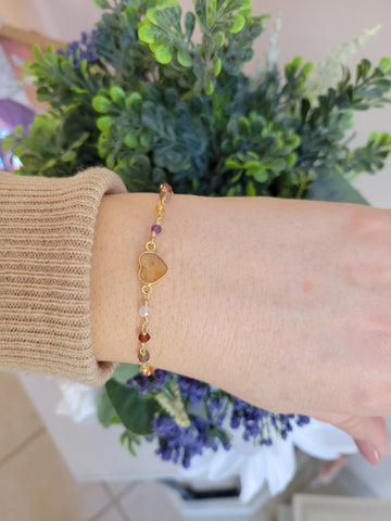 Citrine Heart Bracelet, Multi Stone Beaded Chain Bracelet, Stacking Bracelet