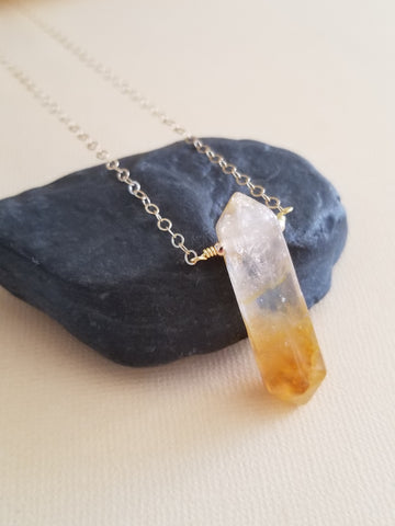 One of a Kind Citrine Pendant Necklace, Citrine Point Stone Necklace, November Birthstone, Crystal Jewelry