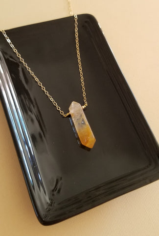 Natural Citrine Crystal Point Pendant Necklace