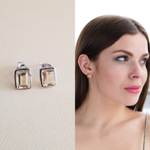 Sterling Silver Citrine Stud Earrings