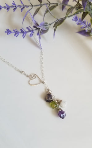 Custom Birthstone Necklace, Family Tree Necklace, Heart Necklace