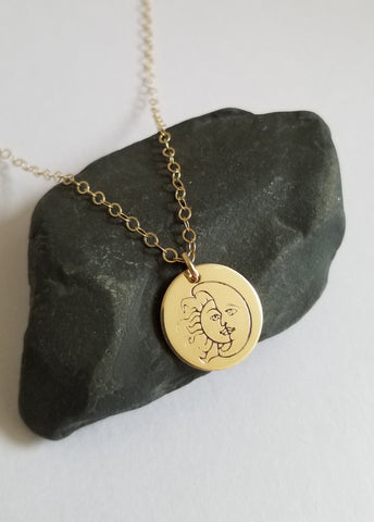 Dainty Gold Sun and Moon Charm Necklace