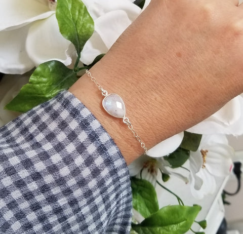 Graduation Gift for Her, Sterling Silver Moonstone Bracelet