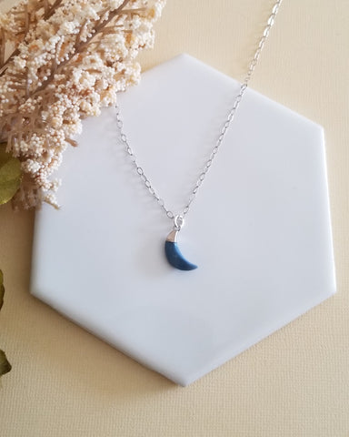 Blue Moon Necklace, Blue Opal Crescent Moon Pendant Necklace
